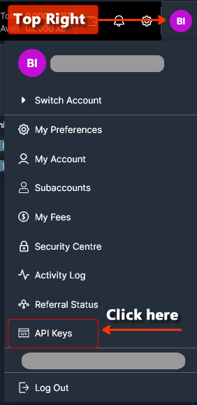 BitMEX API Keys Menu